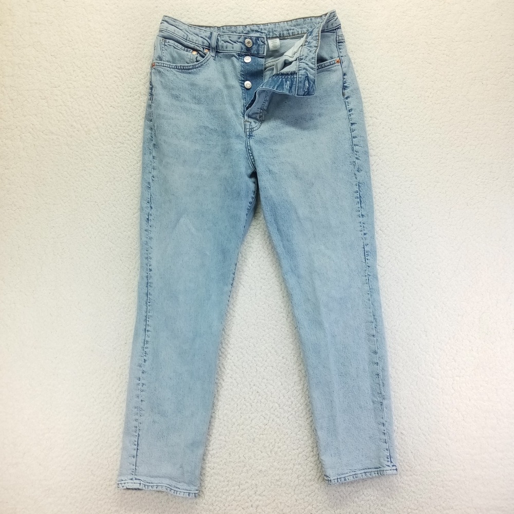 H&M &Denim Ultra High Waist Mom Jeans Light Wash Blue Size 12 Button Fly Tapered